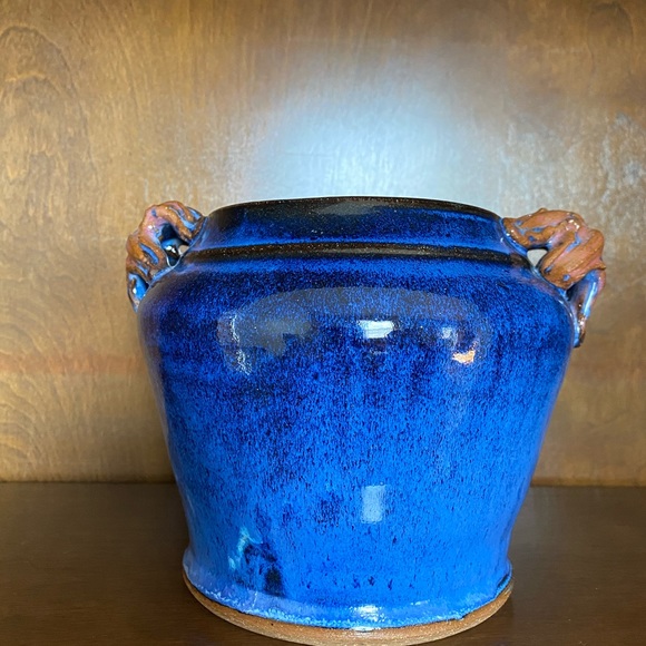 Blue Glazed Ceramic Vase / Planter with Starfish - Picture 6 of 8